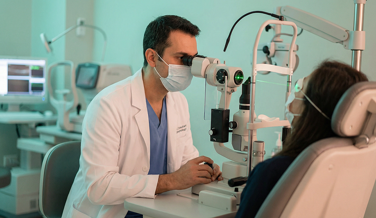 SLT laser treatment equipment in an ophthalmic clinic